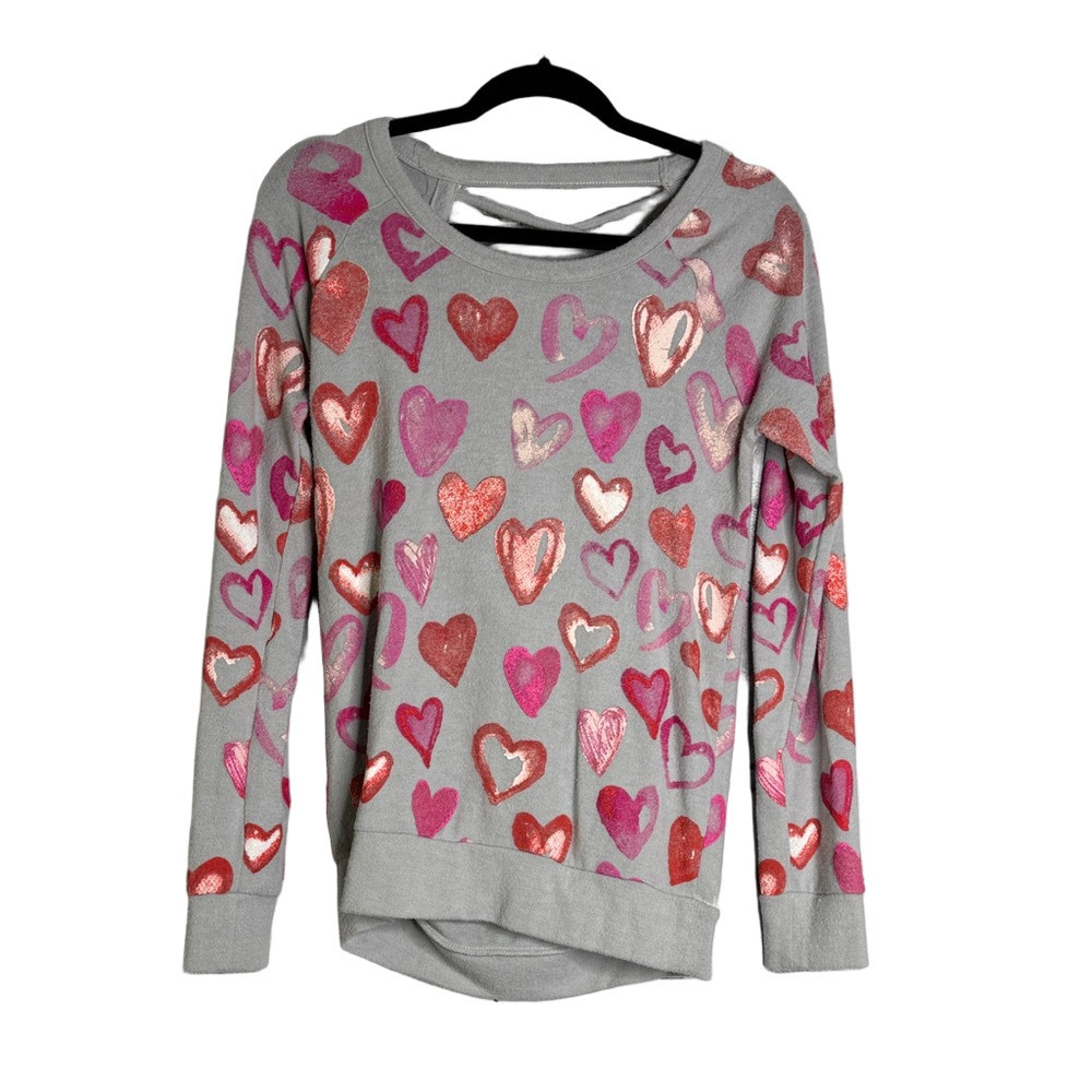 Chasor Gray Flannel Heart Patterned Sweater with Open Back